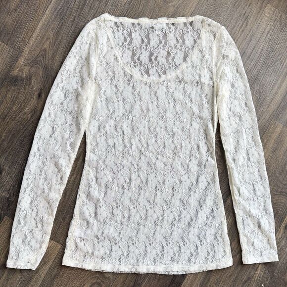 90s Y2k Express Floral Mesh Lace Top Romantic Ethereal Coquette Fairy Size Small - Picture 3 of 5